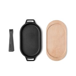 Chapa de Ferro Fundido com Base de Madeira Sizzler