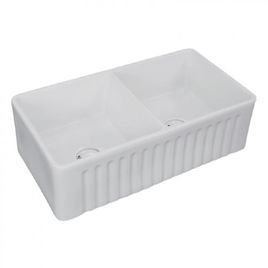 Cuba Dupla Semi Encaixe para Cozinha com Válvula Gourmet Porcelana Branco