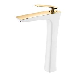 Misturador Monocomando para Lavatório de Mesa Bica Alta Pure Branco e Dourado