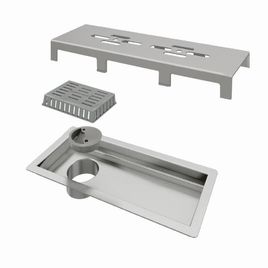 Ralo Linear Tiny Base Inox Tampa Inox Escovado Vazado 25 cm