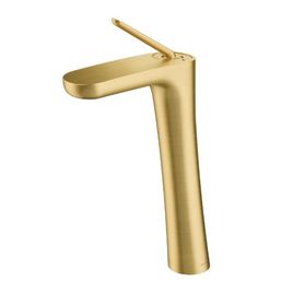 Misturador Monocomando para Lavatório de Mesa Bica Alta Kaila Ouro Escovado